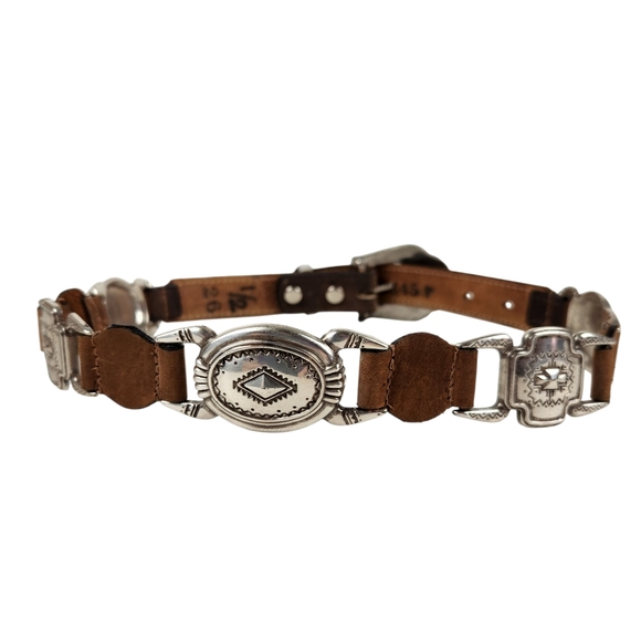 Vintage Brown Leather Concho Belt Western Boho Southwestern Womens Size 26 - Picture 4 of 11